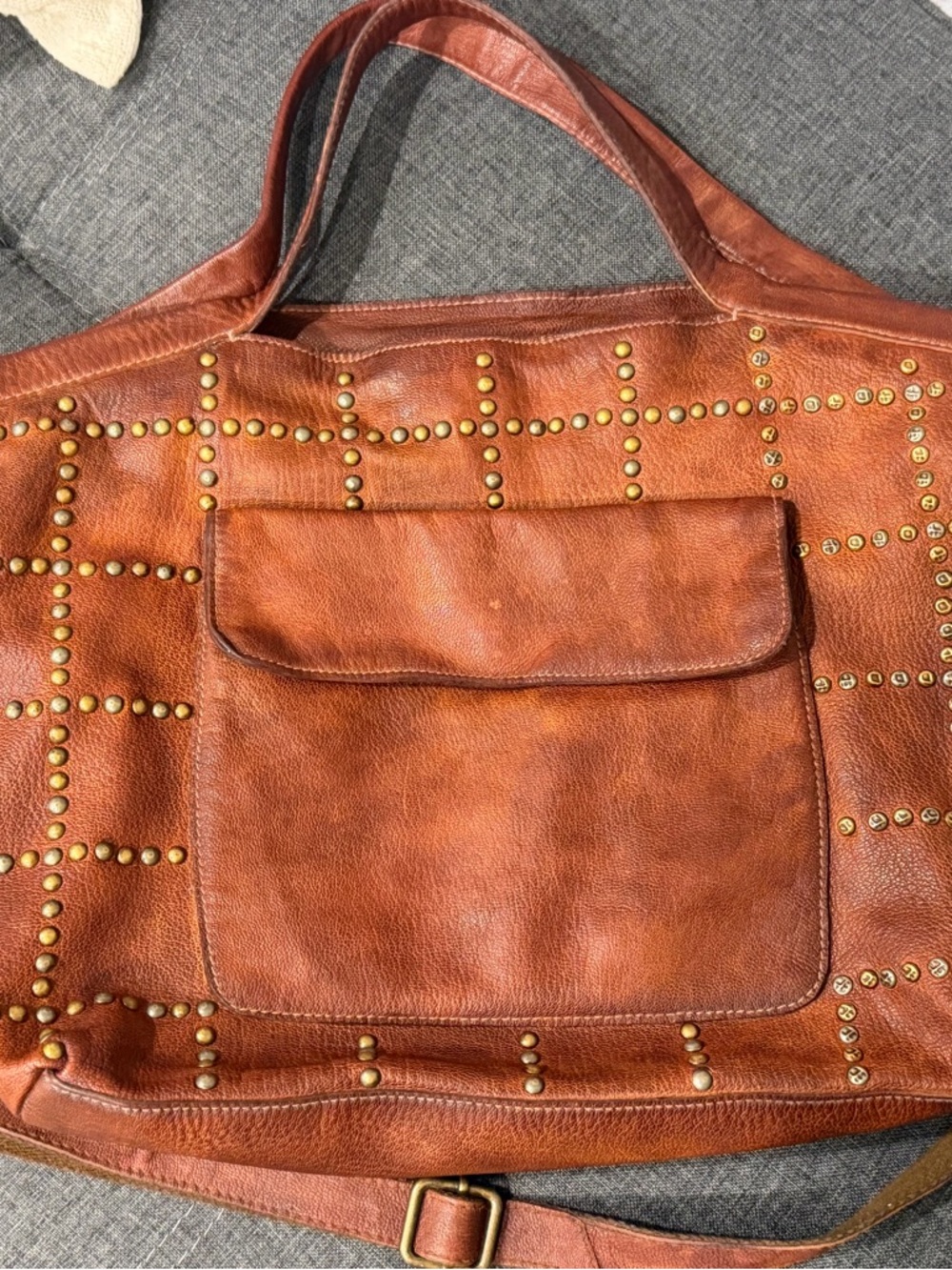 Latico Brown Leather Colin Studded Shoulder Bag